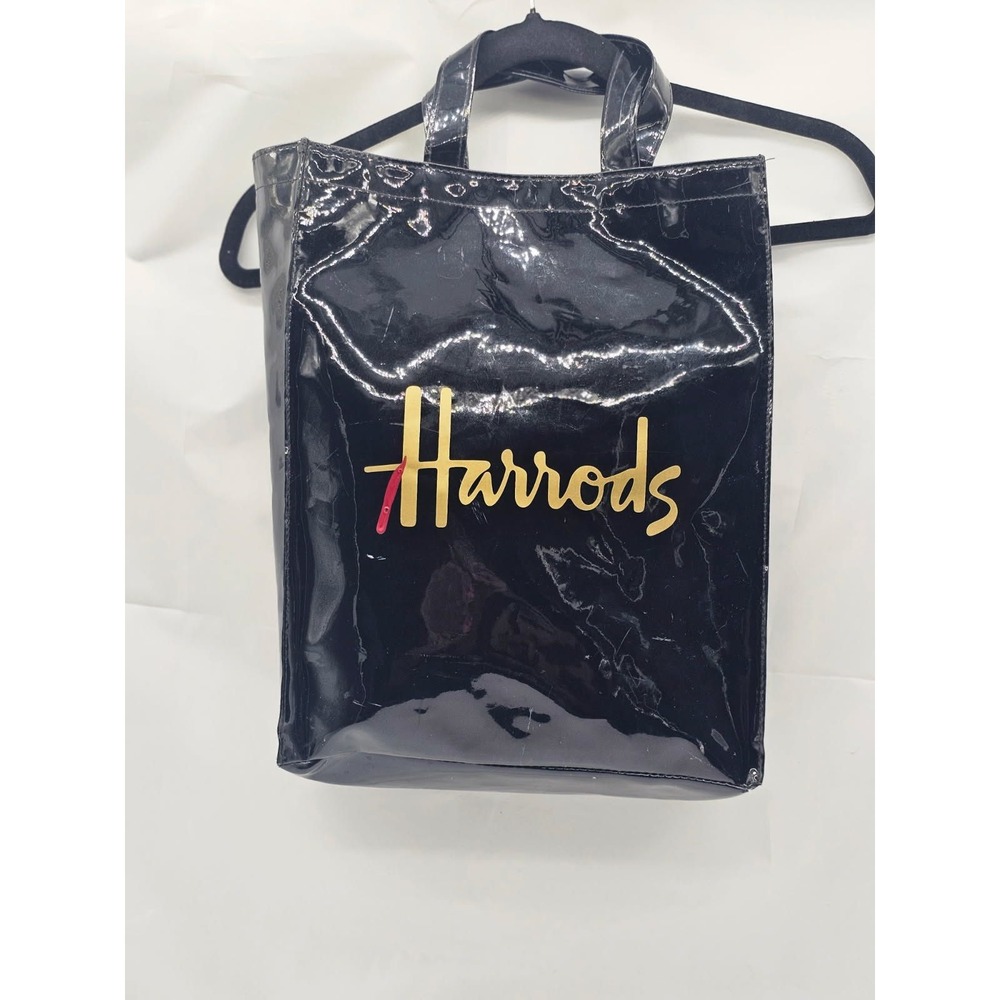 Harrods Tote Bag Womens Medium Black Good Glossy PVC Lipstick Shopper Bag